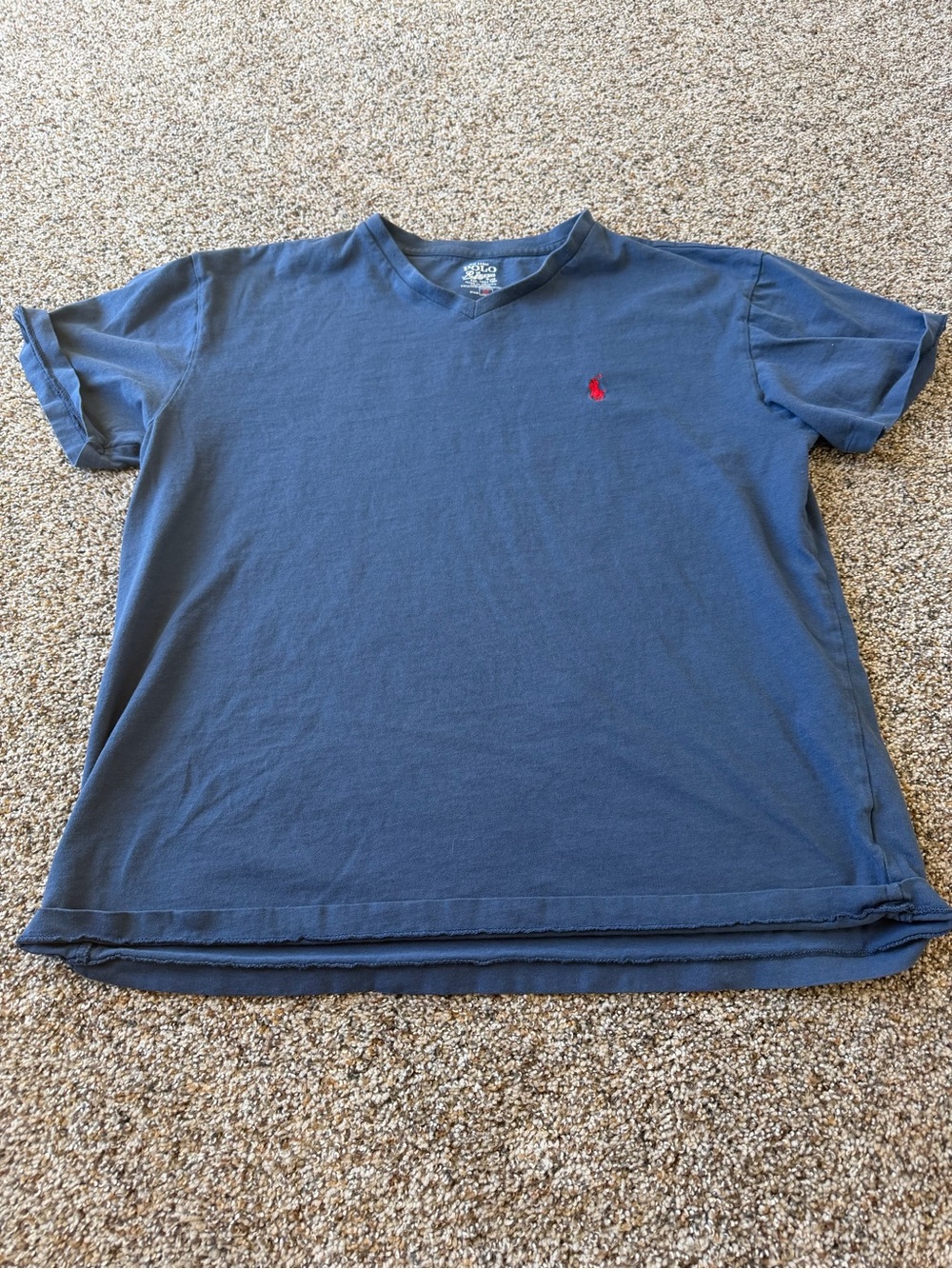 Polo Ralph Lauren Mens M Navy Blue V Neck T Shirt Red Pony Logo 100% Cotton